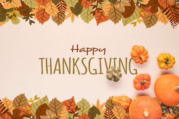 happy thanksgiving day with dried leaves