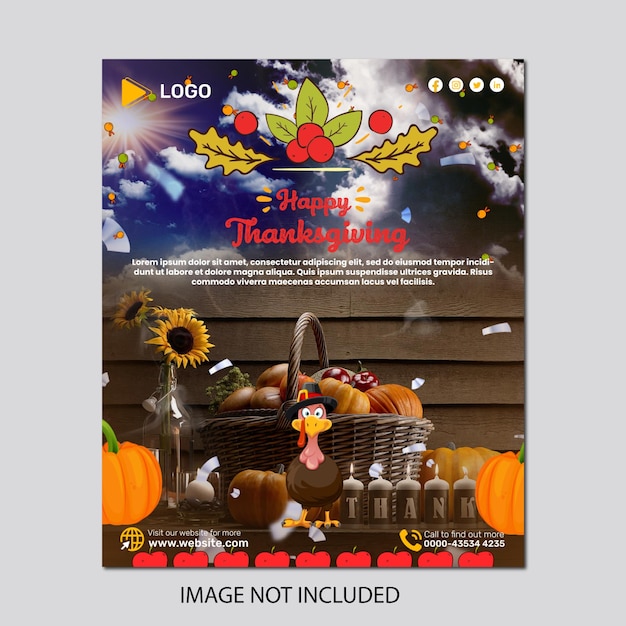 PSD 幸せな感謝祭のグリーティング カードとポスターまたは印刷テンプレート