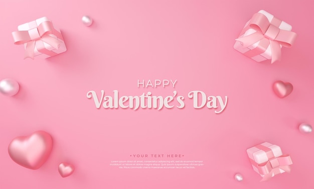 Happy valentine day background with 3d objects rendering