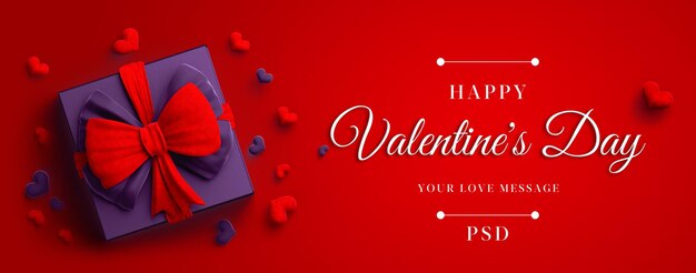 Happy valentine day banner mockup met cadeau