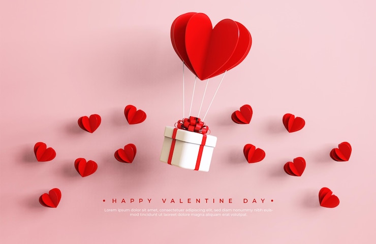 PSD happy valentine day banner with 3d objects rendering