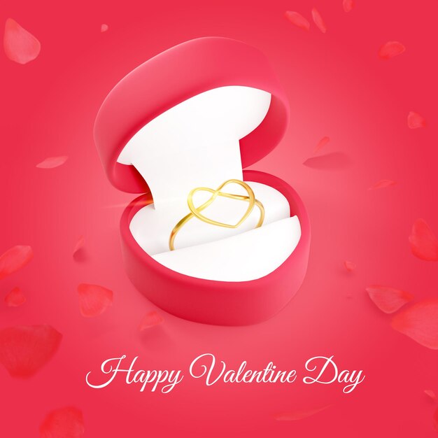 Felice giorno di San Valentino anello amore 3d rendering