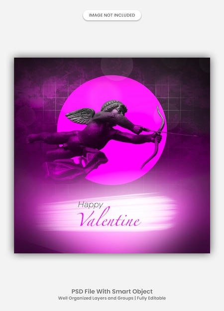 Happy valentine met cupido-standbeeld social media banner of instagram post-sjabloon