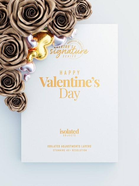 PSD mockup di sfondo di san valentino felice con vista dall'alto di cuori d'amore decorativi