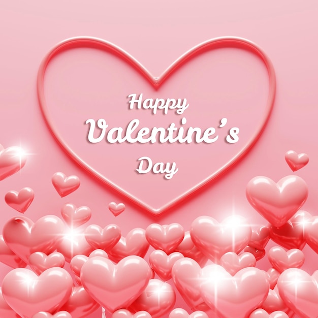 Happy Valentine's Day background template with heart string decoration decorated with heart balloons