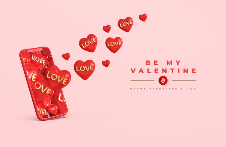 PSD happy valentine's day banner makieta z romantyczną kompozycją kreatywną 3d