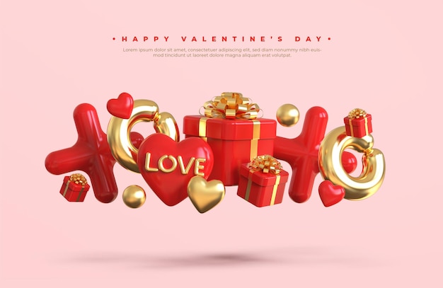 PSD happy valentine's day banner mockup with 3d romantic creative composition