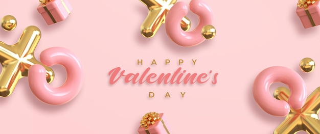 Happy valentine's day banner with 3d romantic creative composition
