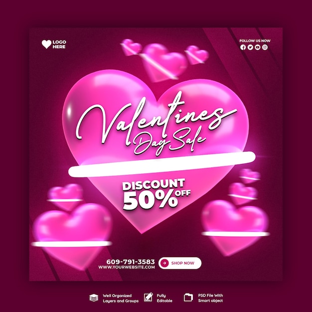 Buon san valentino sconto vendita instagram o modello di post sui social media