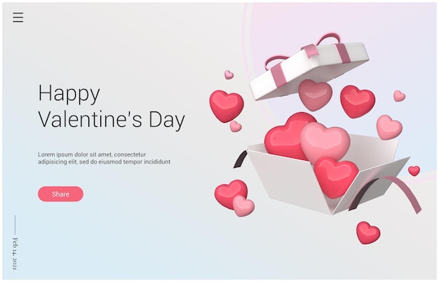 Happy valentine's day with 3d gift rendering