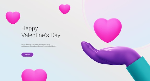 Happy valentine's day with 3d hand rendering