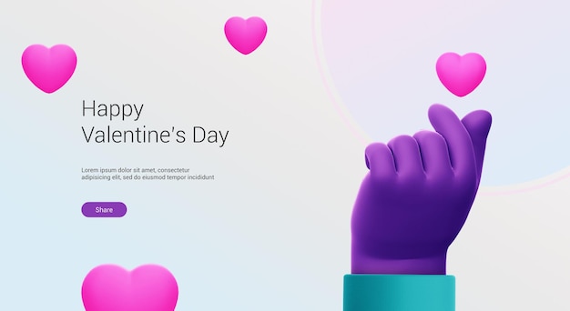 Happy valentine's day with 3d hand rendering