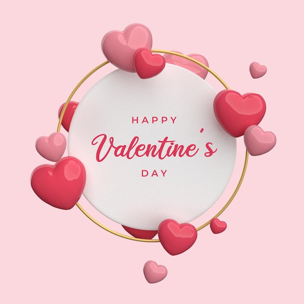 Happy valentine's day with 3d heart frame rendering