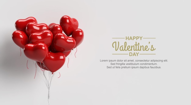 PSD happy valentine's day with red love balloons mockup