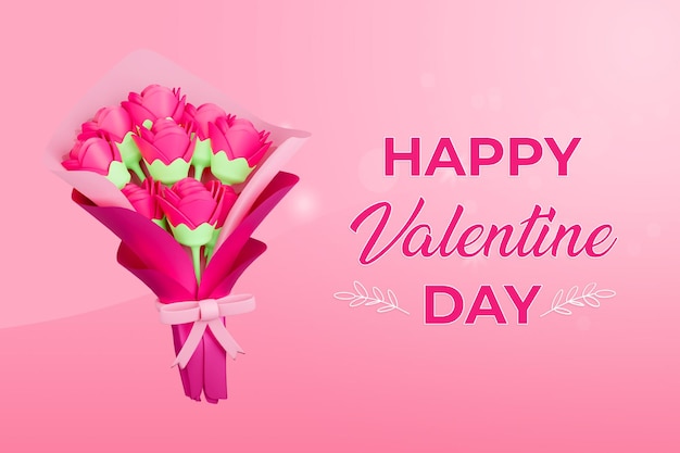 PSD happy valentine with 3d render flower