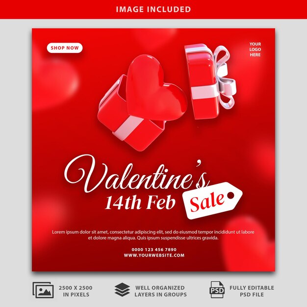 Happy valentines day 14th feb social media poster psd mockup