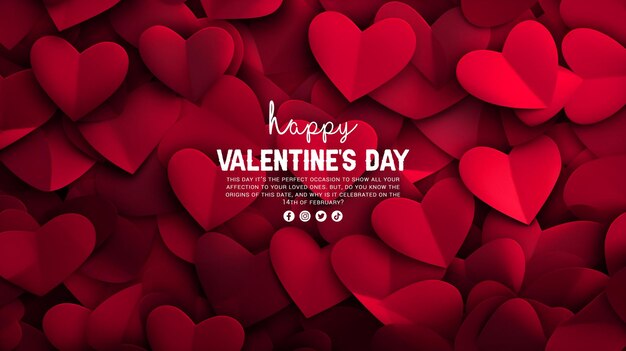 PSD Счастливый день святого валентина фон баннер поздравительная открытка с декоративными красными сердечками любви