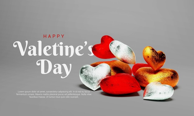 Happy valentines day background mockup with colorful 3d love hearts