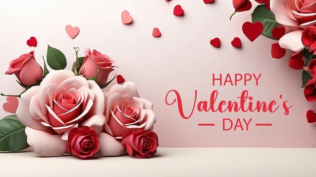 PSD happy valentines day background with rose flowers amp heart