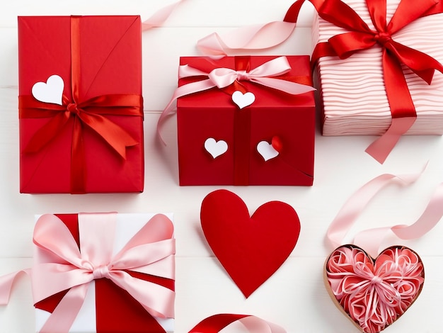 PSD 행복한 발렌타인 데이 배경에는 심장과 선물 상자가 있습니다.