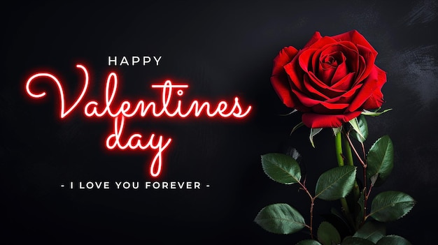 PSD happy valentines day banner template red rose on dark background