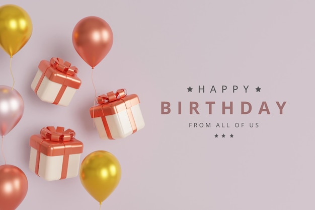 Happy valentines day celebration banner background with gift box and balloons