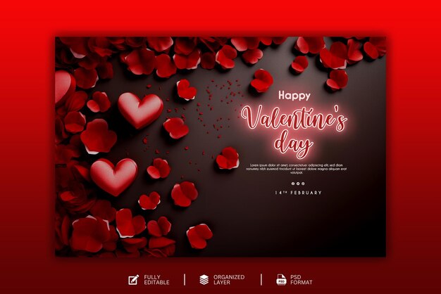 PSD 幸せなバレンタインデーのお祝いのデザインとソーシャルメディアテンプレート