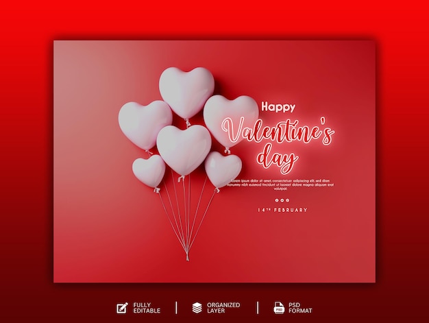 PSD happy valentines day celebration design and social media template