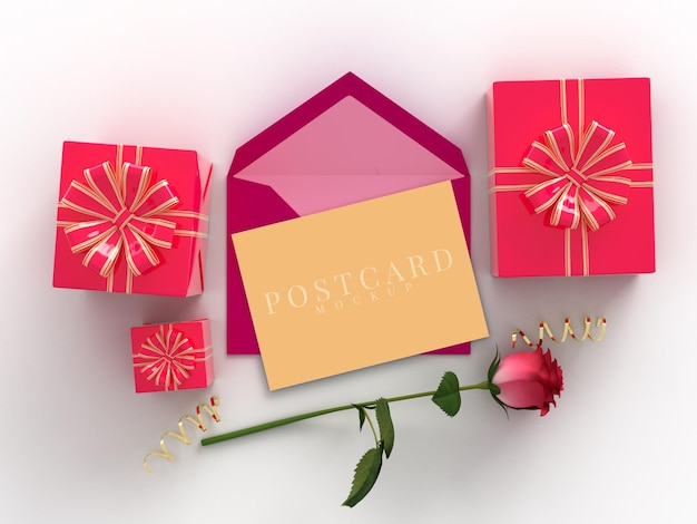 PSD 카드 모형과 함께 해피 발렌타인 데이 축하 선물 상자
