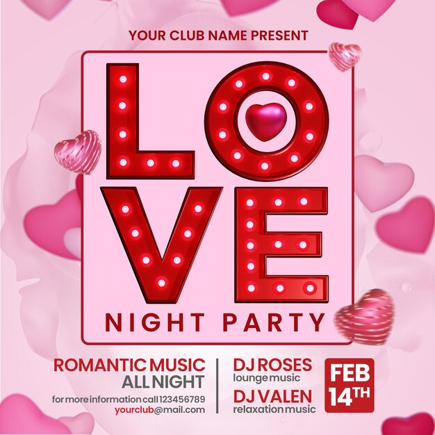 PSD happy valentines day celebration and party for social media post template