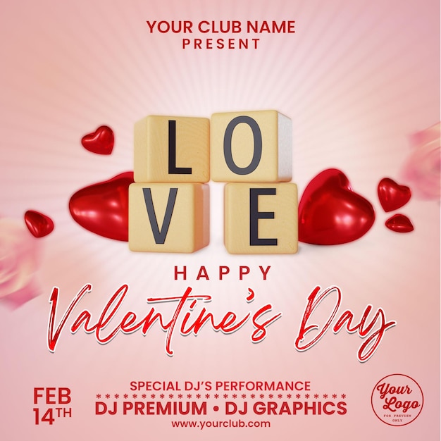 Happy valentines day celebration and party for social media post template