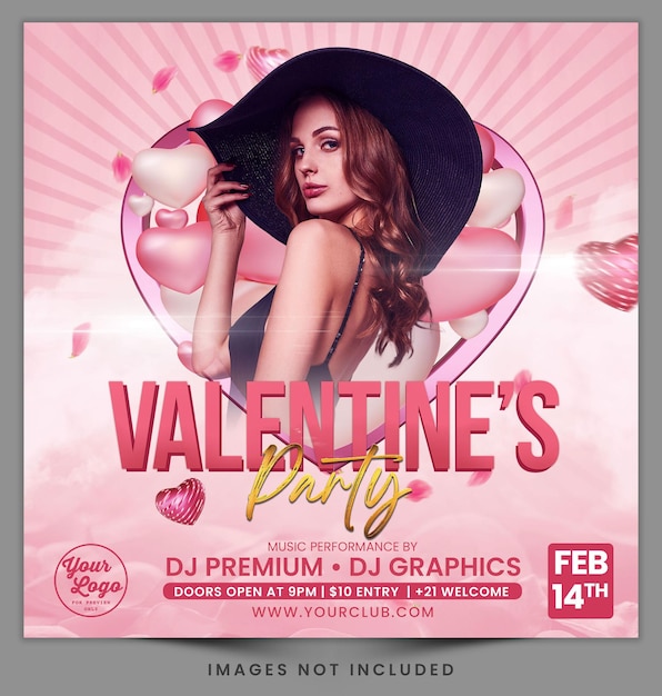 PSD happy valentines day celebration and party for social media post template