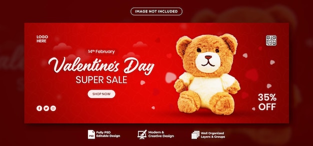 happy valentines day discount sale Facebook cover or social media post template