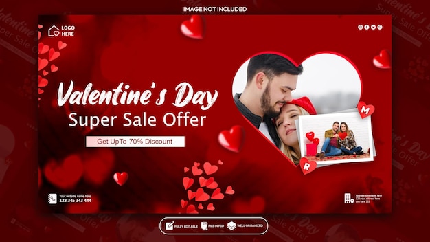 Happy valentines Day discount sale Facebook cover web banner template design