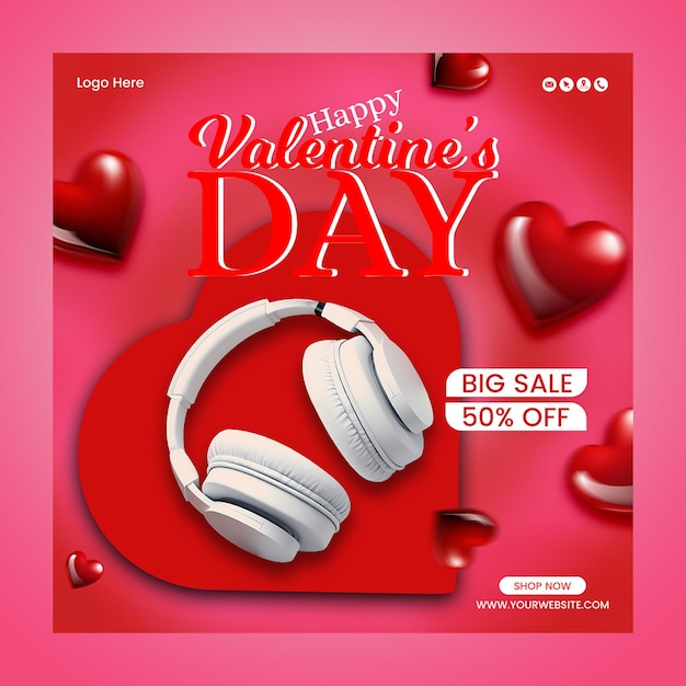 PSD happy valentines day discount sale instagram or social media post template