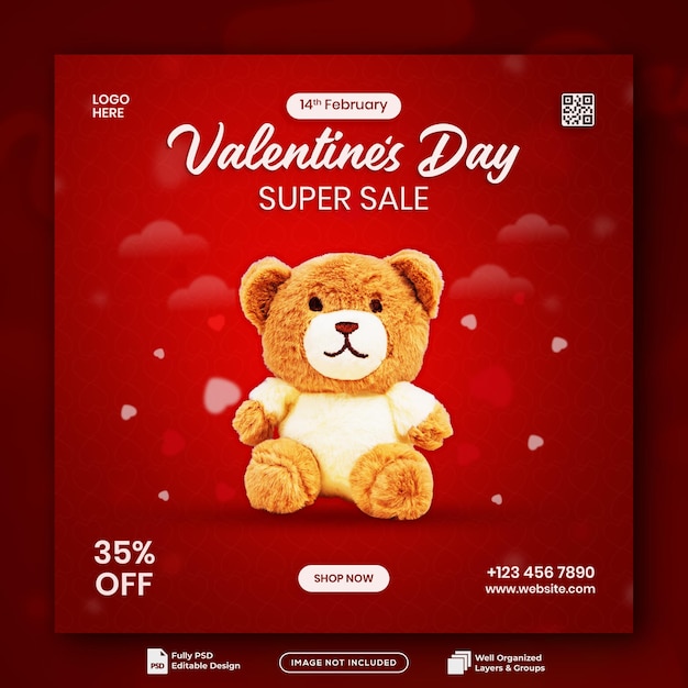 Buon giorno di san valentino sconto vendita instagram o modello di post sui social media.