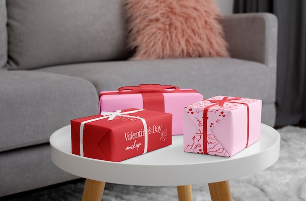 PSD design del mockup del regalo di felice giorno di san valentino