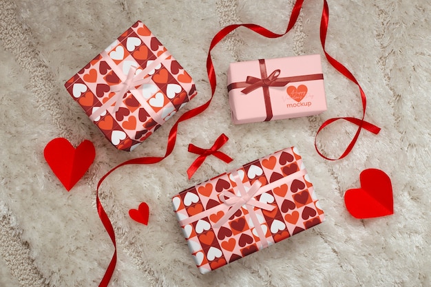 PSD design del mockup del regalo di felice giorno di san valentino