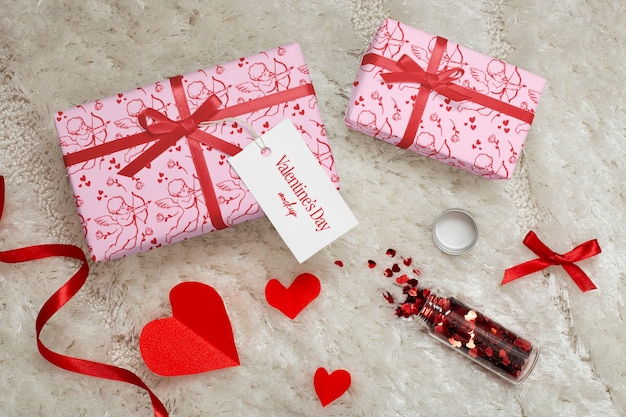 PSD design del mockup del regalo di felice giorno di san valentino