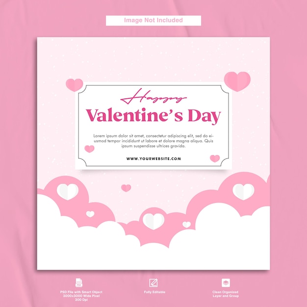 Happy valentines day groet post flat design minimalistische instagram post template