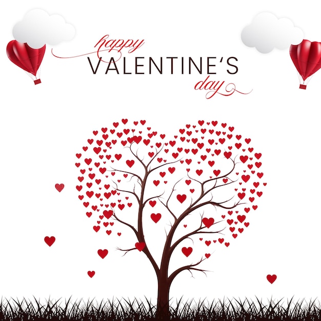 PSD happy valentines day love tree background