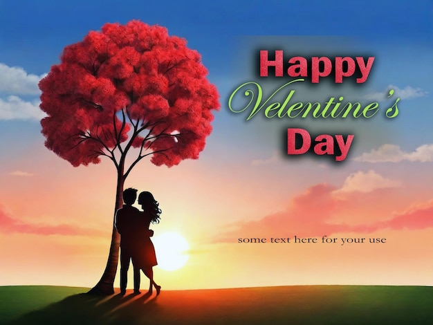 PSD happy valentines day under love tree a couple hug