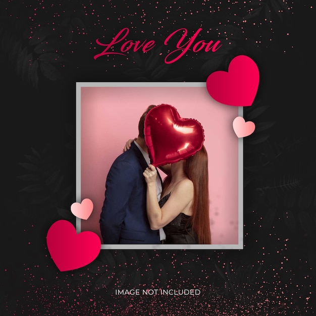 Happy Valentines Day Love you Premium post with golden leaves and dark background
