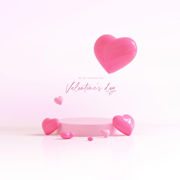 Happy Valentines Day pink Background with Realistic Hearts