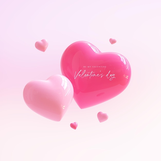 PSD happy valentines day pink background with realistic hearts