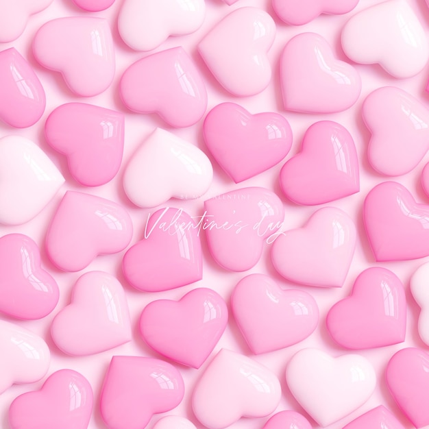 PSD happy valentines day pink background with realistic hearts