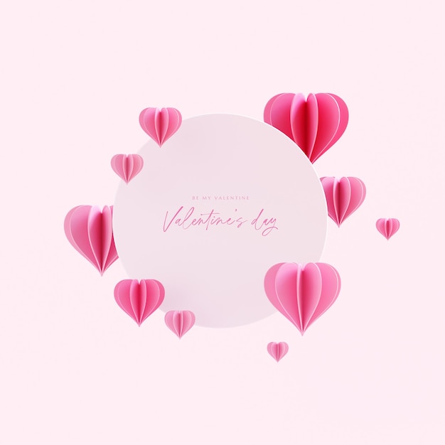 Happy valentines day pink background with realistic hearts