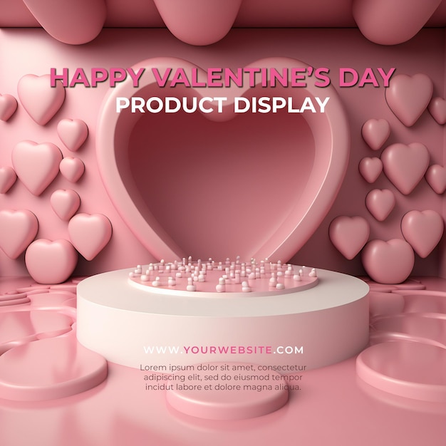 happy valentines day podium. holiday romantic background mockup with decorative love hearts