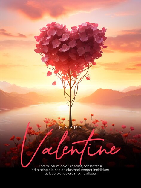 PSD happy valentines day poster template with finds a special flower that can make dreams of love