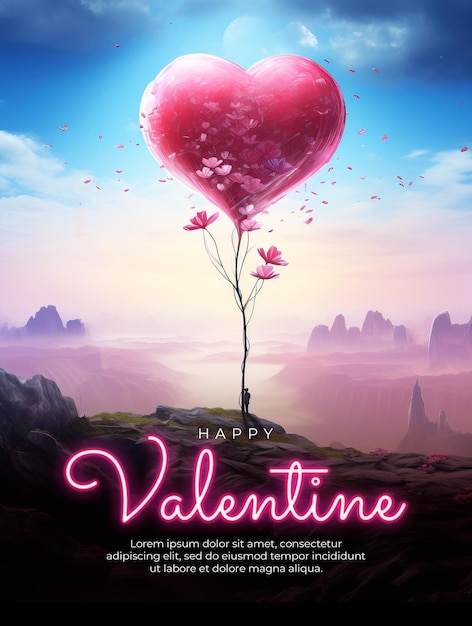 PSD happy valentines day poster template with finds a special flower that can make dreams of love